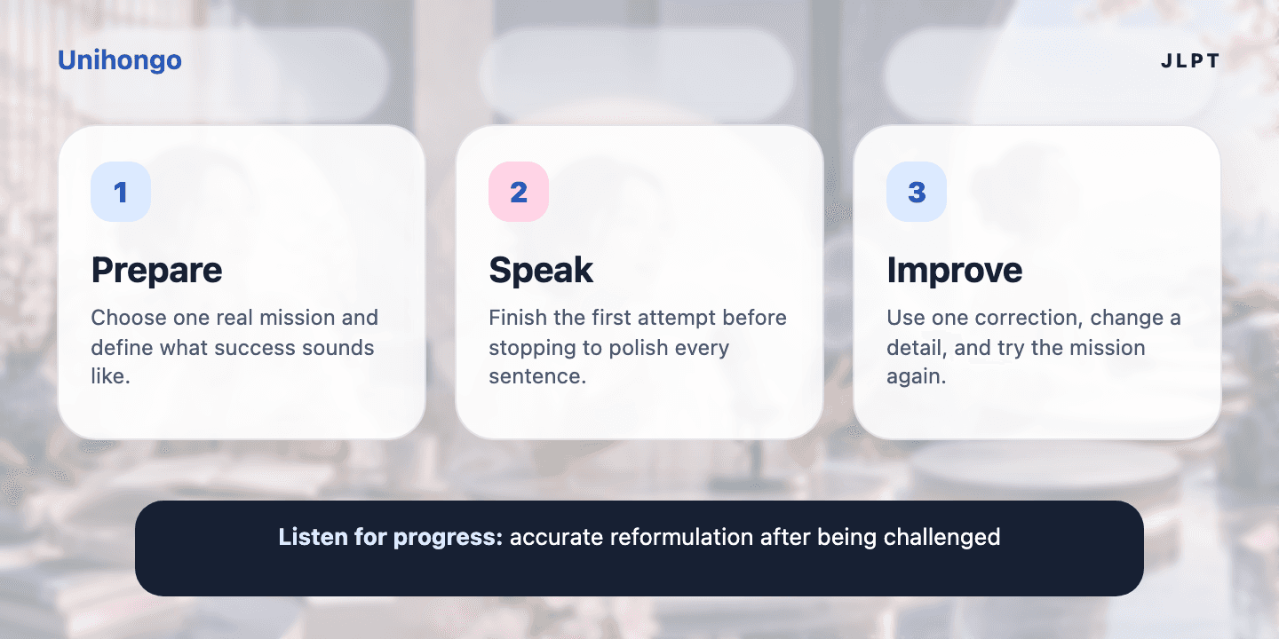 Three-stage visual practice journey for learners who want to manage implication, ambiguity, register shifts, and dense discussion