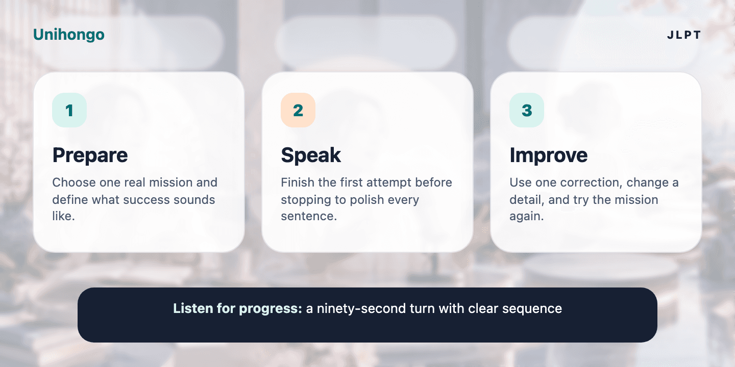Three-stage visual practice journey for learners who want to connect familiar actions, reasons, experiences, and plans