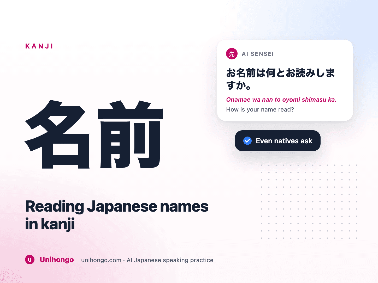 Een Japanse naam geschreven met de lezing in kana