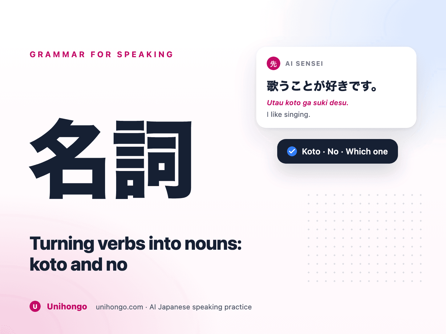 Um cartão verbal sendo colocado em um slot em forma de substantivo em uma frase japonesa