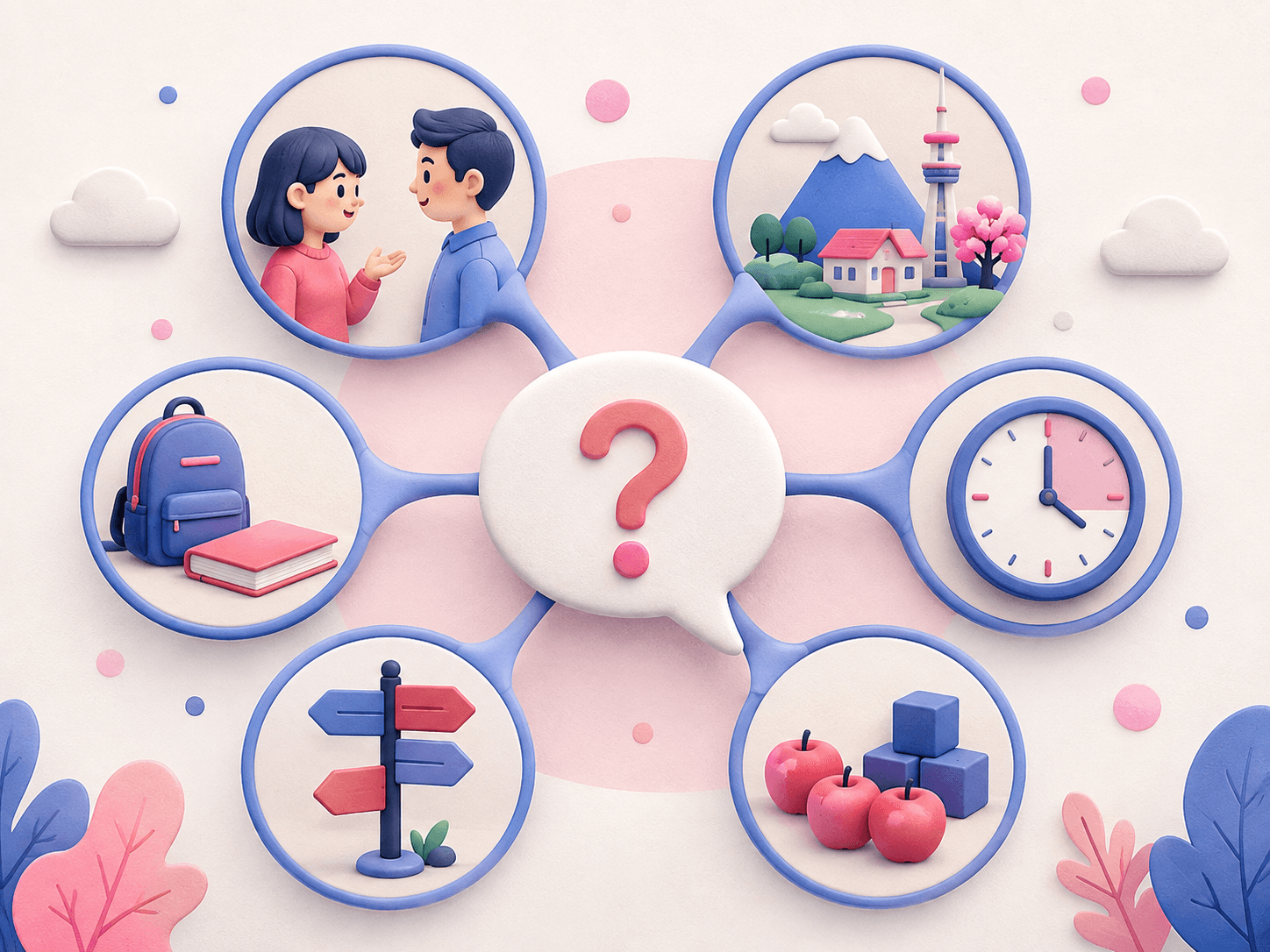 Mots interrogatifs japonais se transformant en questions de conversation naturelles