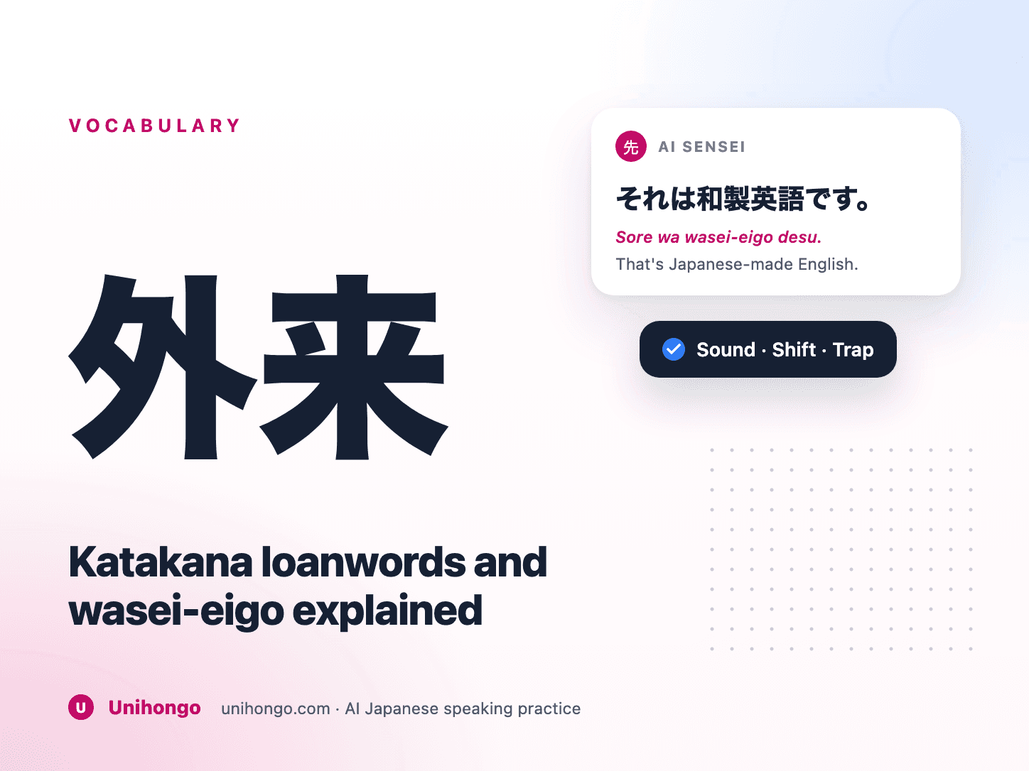 English words being rebuilt into katakana syllables on a study card