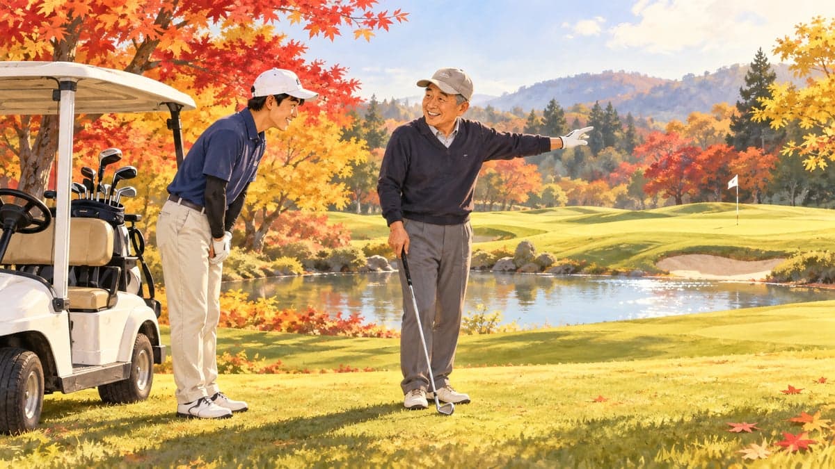 Vetnamlik yosh xodim, kuzgi daraxtlar bilan qoplangan quyoshli yo'lakda golf aravasi yonida jilmayib turgan katta yapon hamkasbiga biroz ta'zim qilmoqda.