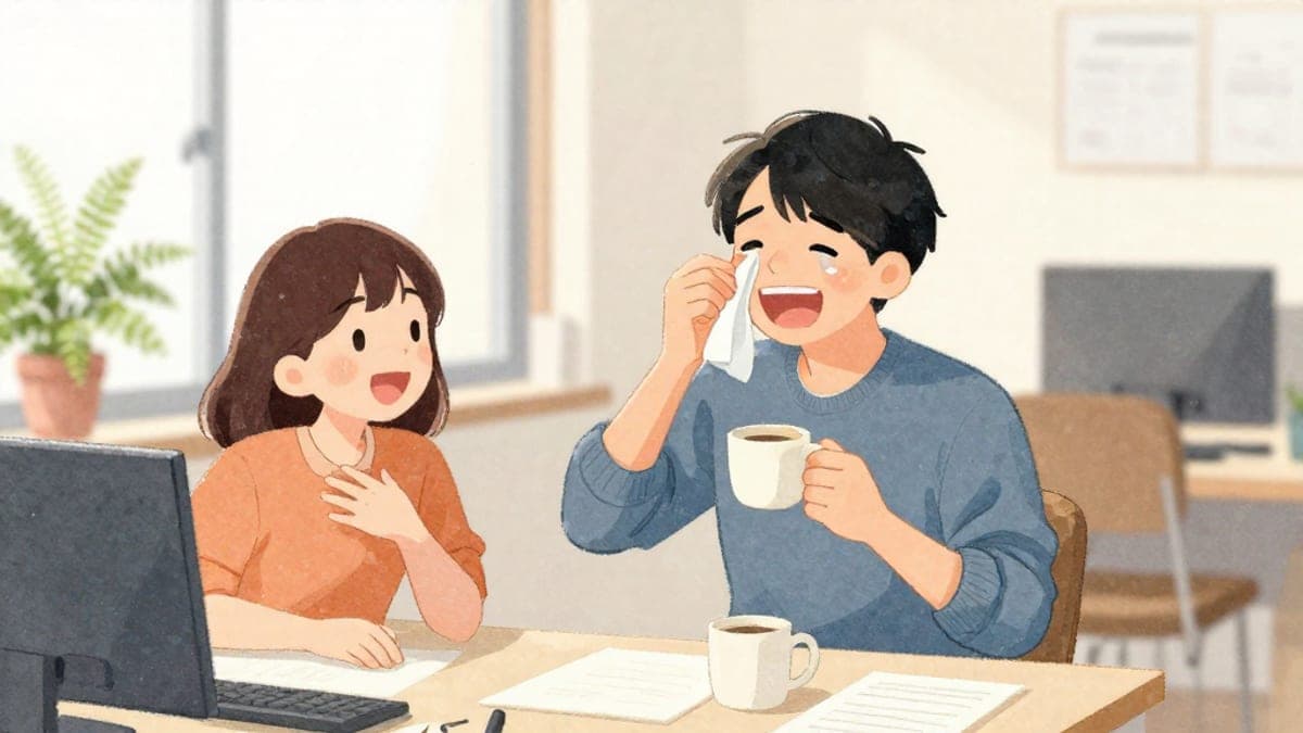 Pada pagi Isnin di pejabat yang cerah, seorang lelaki muda Jerman ketawa sambil memberitahu rakan sekerja Jepun betapa dia menangis di sebuah filem, kedua-duanya memegang cawan kopi.