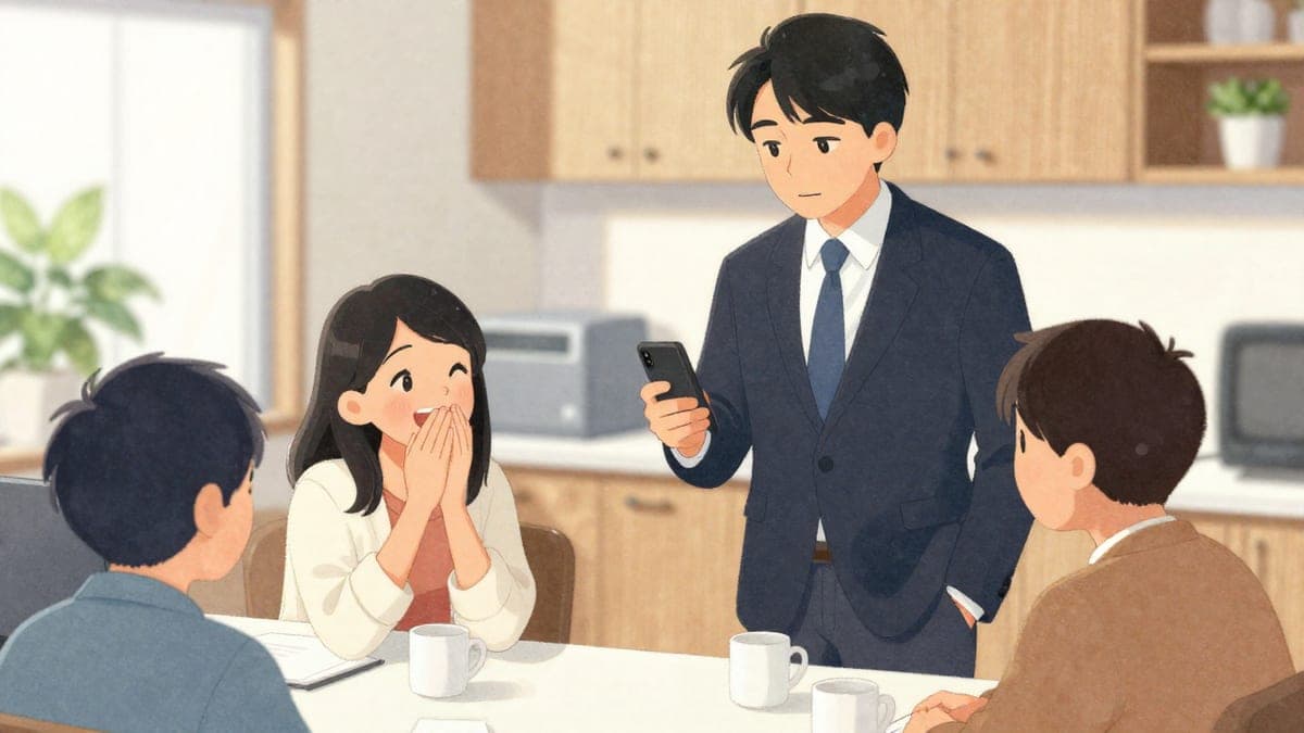 Di dapur pejabat yang selesa, seorang lelaki Jepun tinggi yang kelihatan serius menunjukkan foto anak kucing kecilnya kepada rakan sekerjanya manakala seorang wanita muda India ketawa gembira.