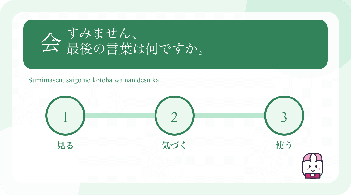 Japanese example and learning cues for Japanese Conversation Repair: Recover When You Miss a Word