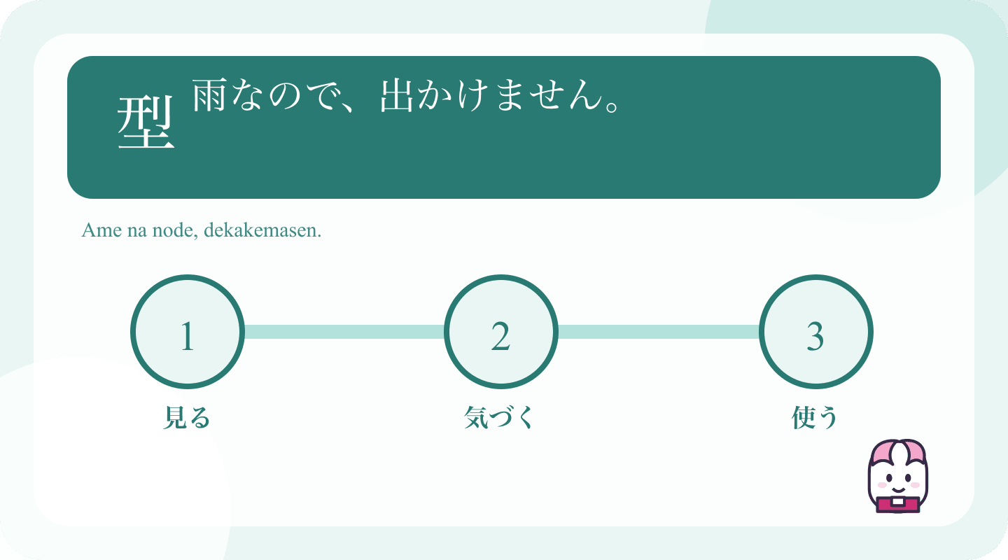 Japanese example and learning cues for Japanese から vs ので: Give a Reason With the Right Tone