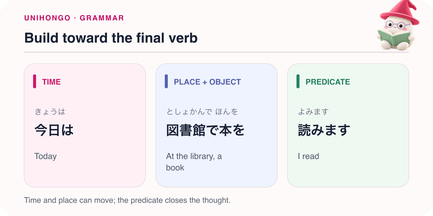 Mocchi illustrates build toward the final verb with Japanese examples and hiragana readings.