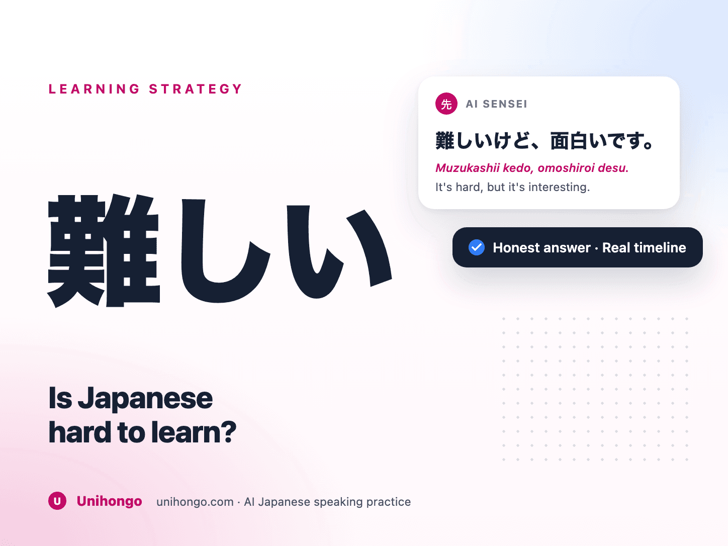Japanese learner climbing manageable steps for speaking, grammar, kana, and kanji