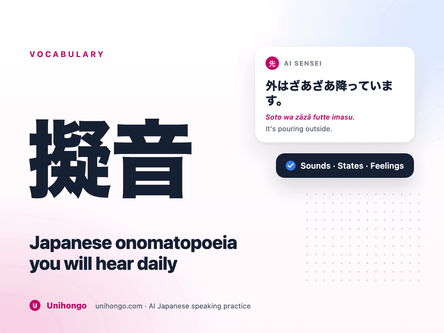Japanische Klangwörter werden neben den Empfindungen und Texturen, die sie beschreiben, dargestellt