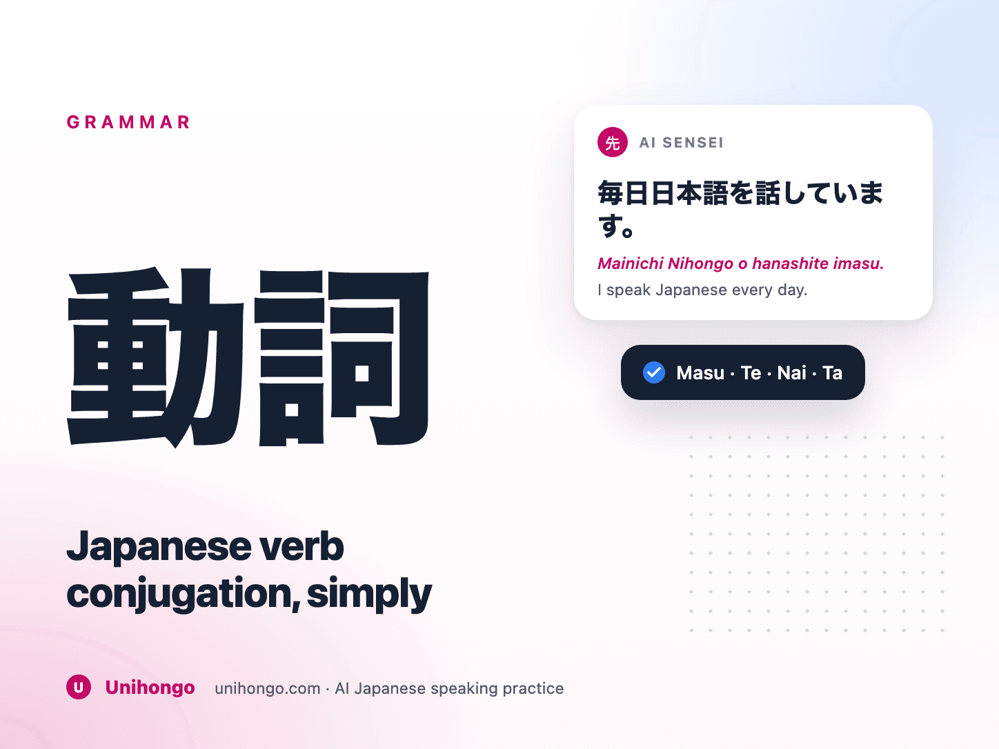 Japanese verb groups branching into polite, negative, past, and te forms