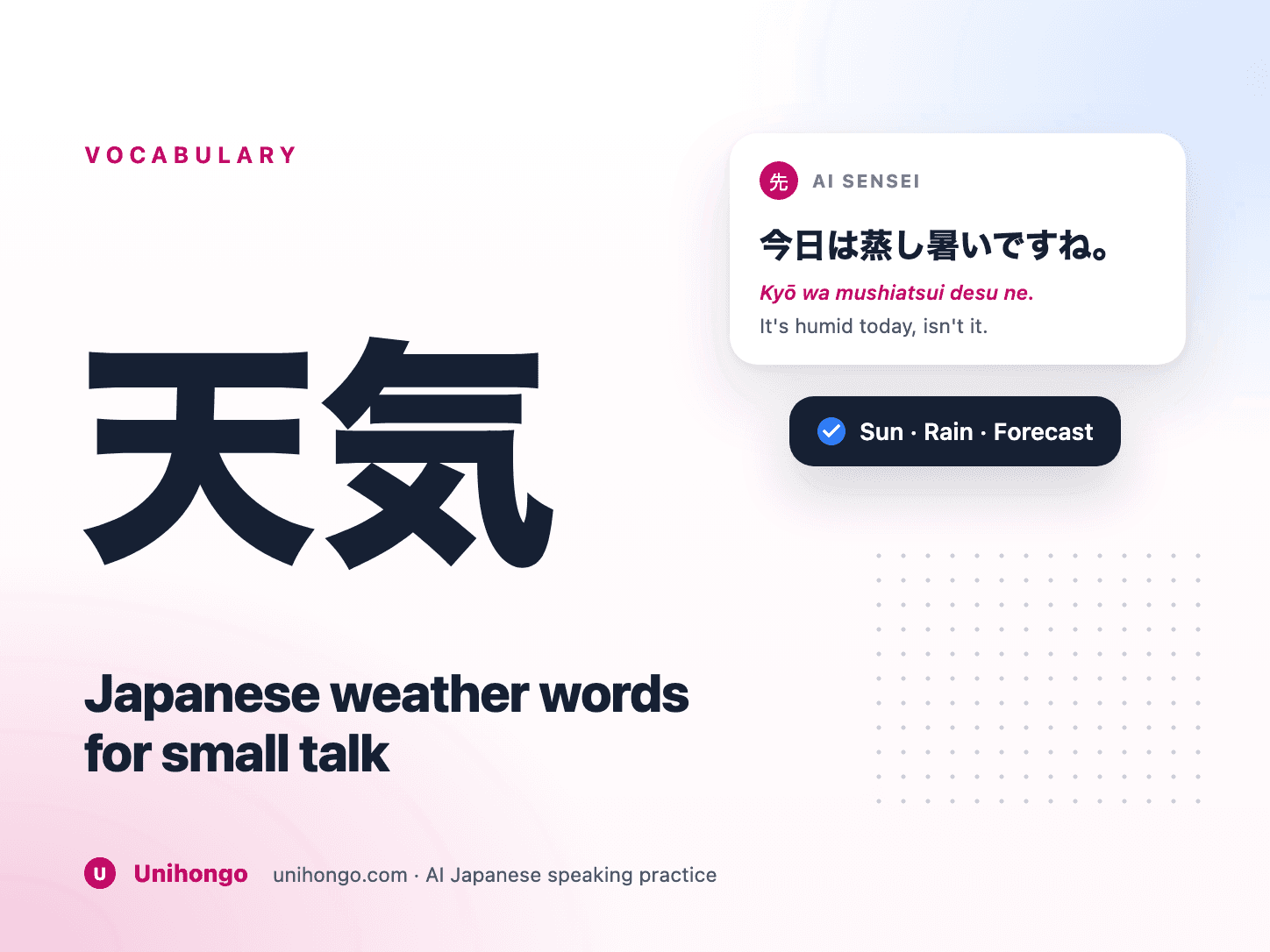 Weather icons for sun, cloud, rain and snow with Japanese labels beside a forecast